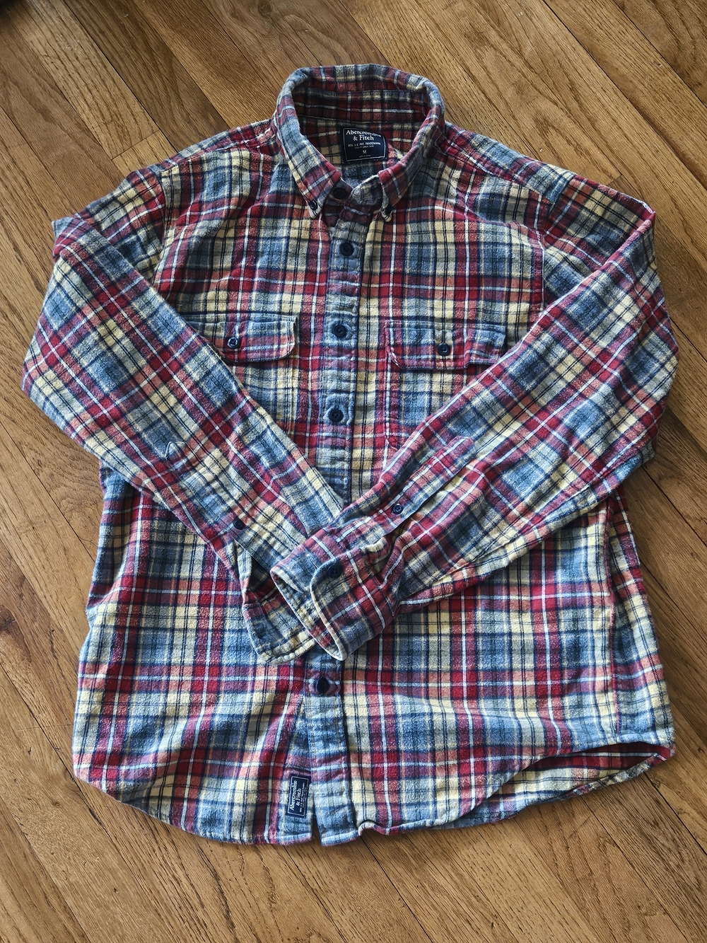 Abercrombie & Fitch Red, Blue, and Yellow Plaid Button-Down Shirt